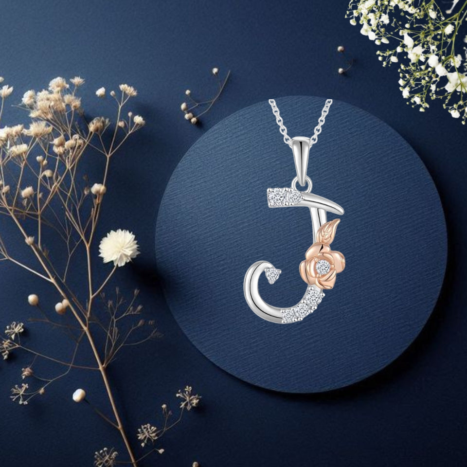 Alphabet Rose Pendant Necklace
