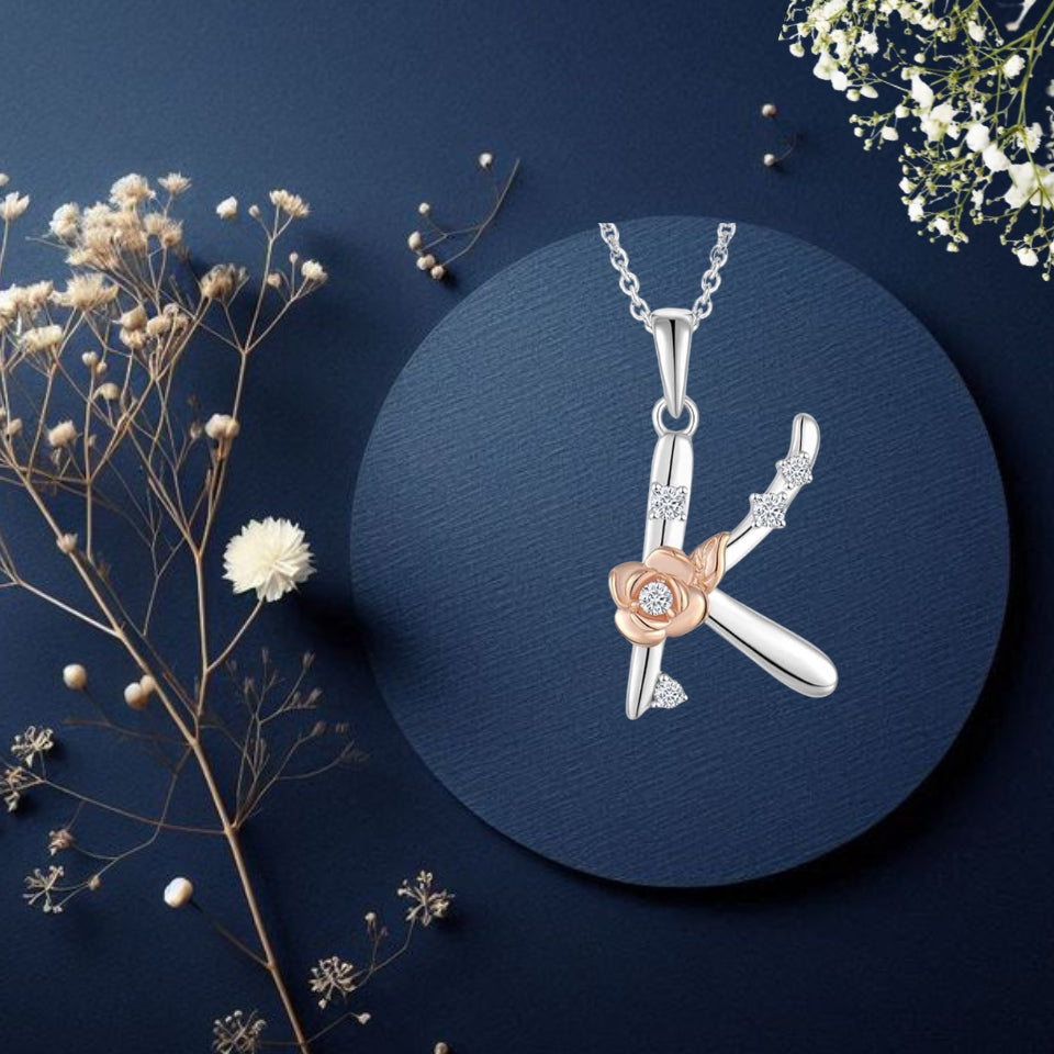 Alphabet Rose Pendant Necklace