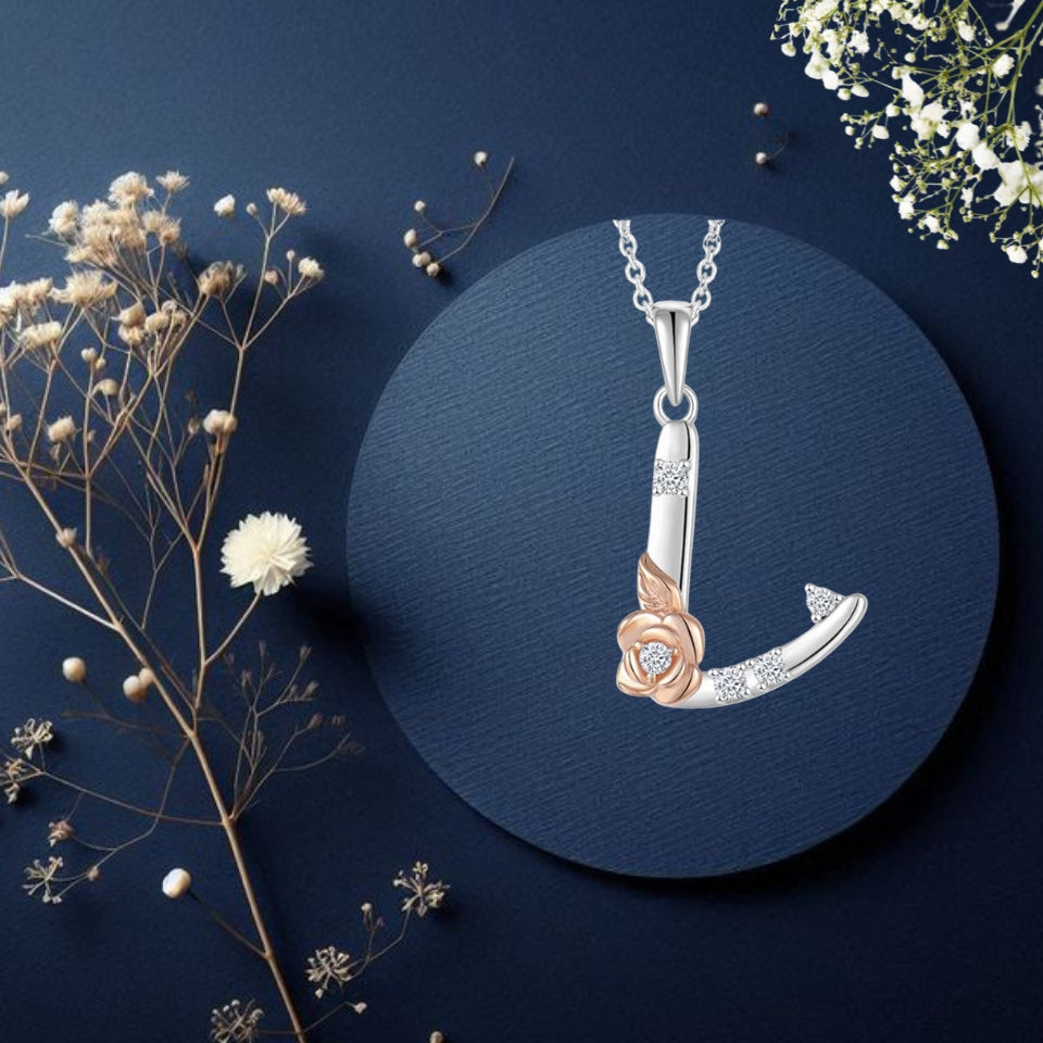 Alphabet Rose Pendant Necklace