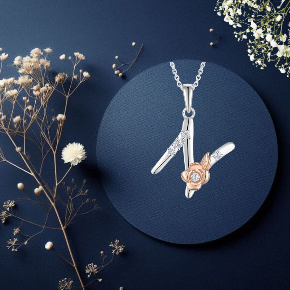 Alphabet Rose Pendant Necklace