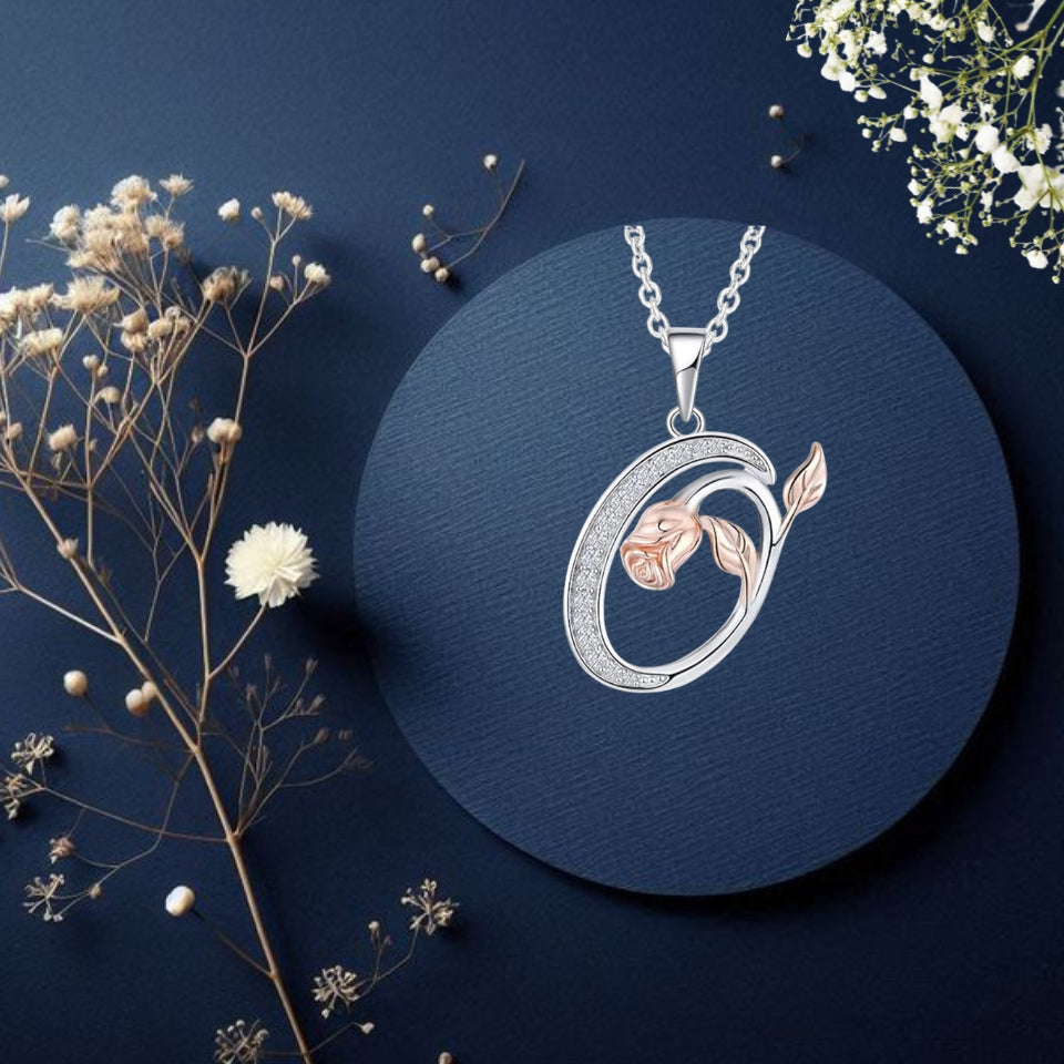 Alphabet Rose Pendant Necklace