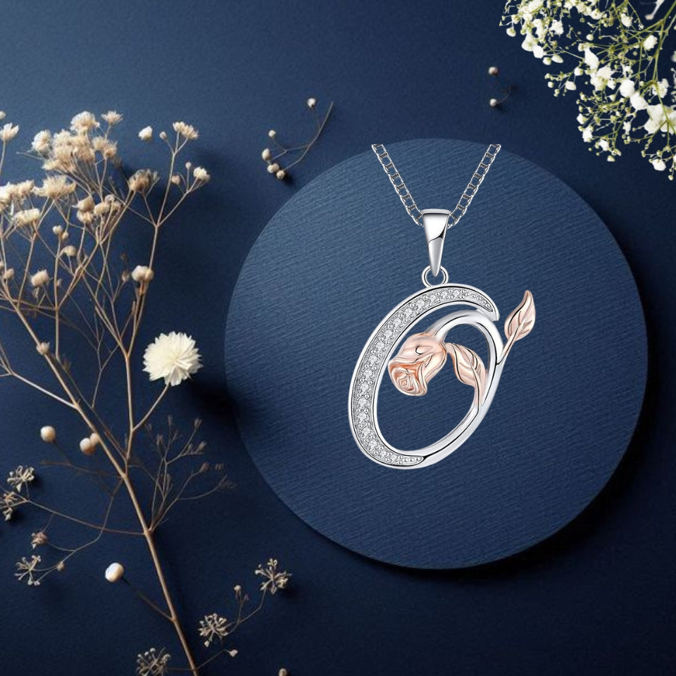 Initial Alphabet Rose Pendant Necklace