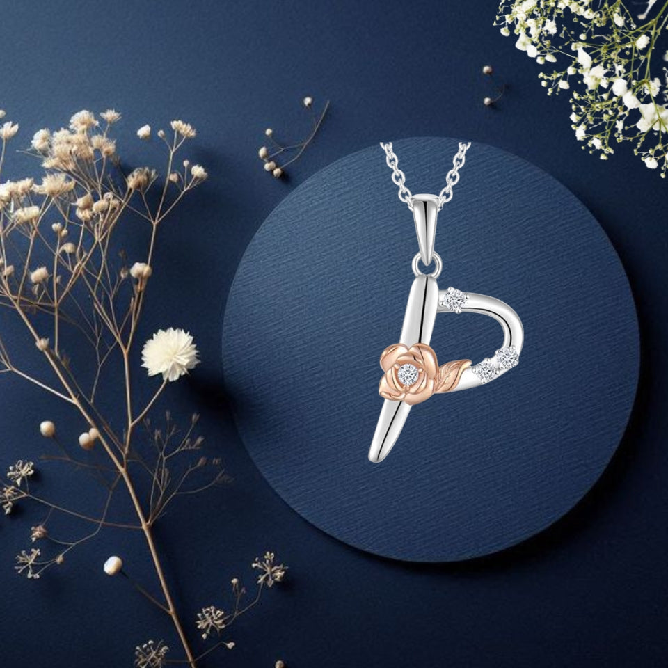 Alphabet Rose Pendant Necklace