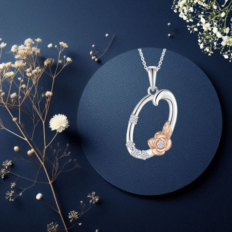 Alphabet Rose Pendant Necklace