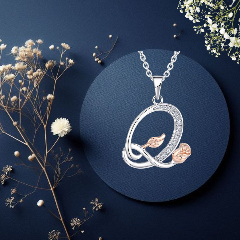 Initial Alphabet Rose Pendant Necklace