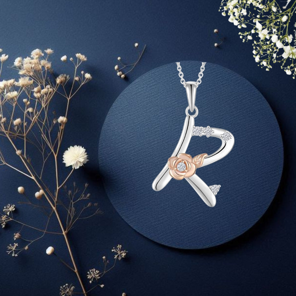 Alphabet Rose Pendant Necklace