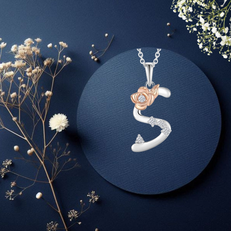 Alphabet Rose Pendant Necklace