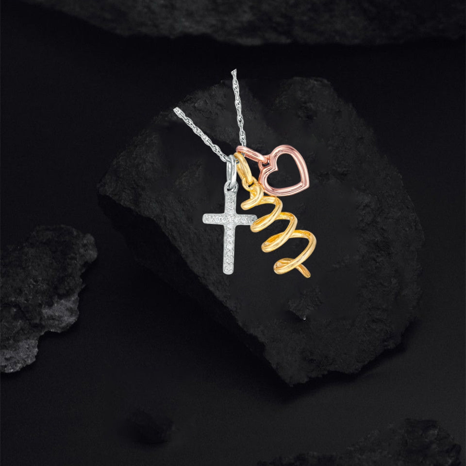 Cross, Tree and Heart Outline Charms Pendant Necklace
