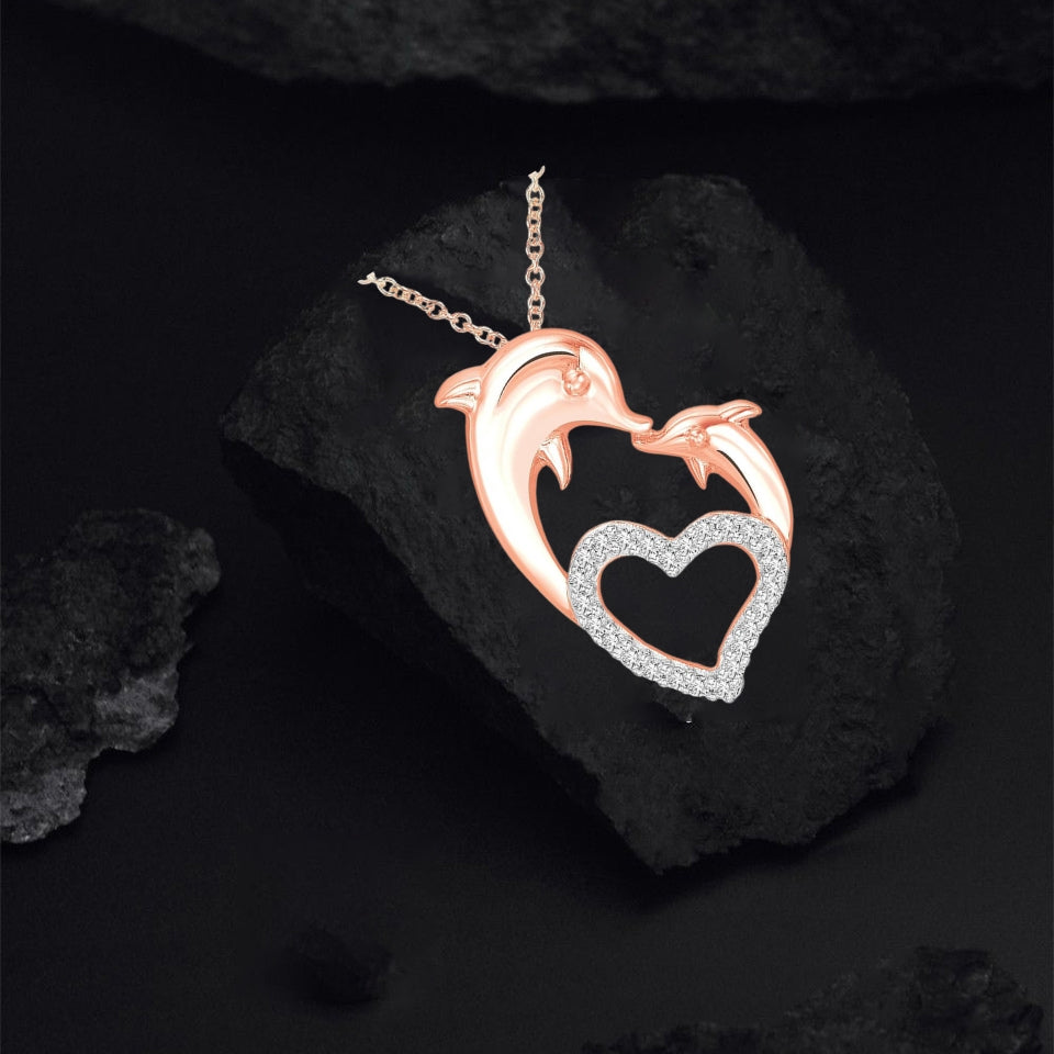 Mother Love Dolphin Heart Pendant Necklace