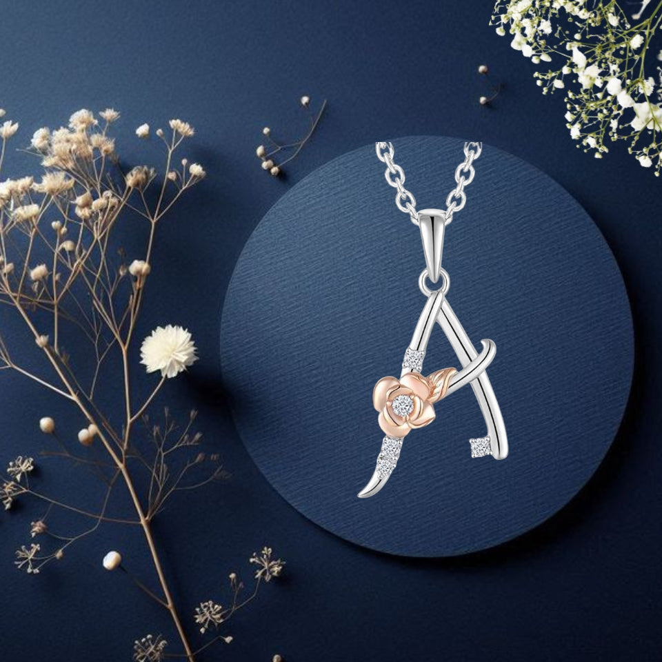 Alphabet Rose Pendant Necklace
