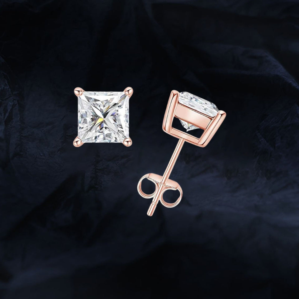 Princess Cut Moissanite Solitaire Stud
