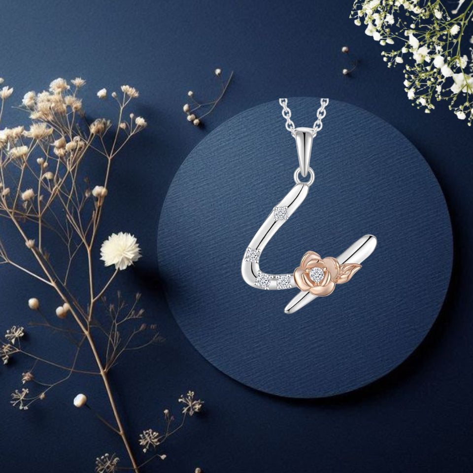 Alphabet Rose Pendant Necklace