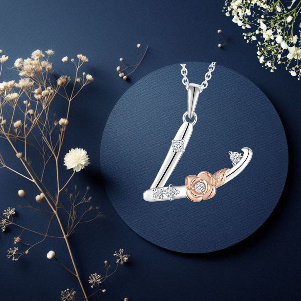 Alphabet Rose Pendant Necklace
