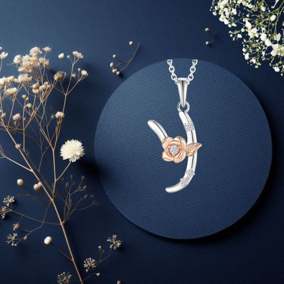 Alphabet Rose Pendant Necklace