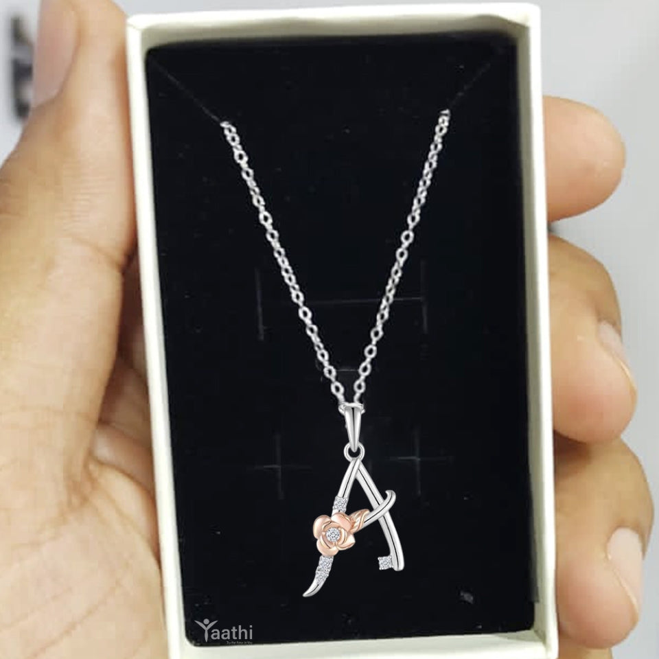 Alphabet Rose Pendant Necklace