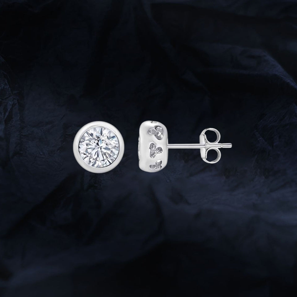 Round Bezel Set Moissanite Stud