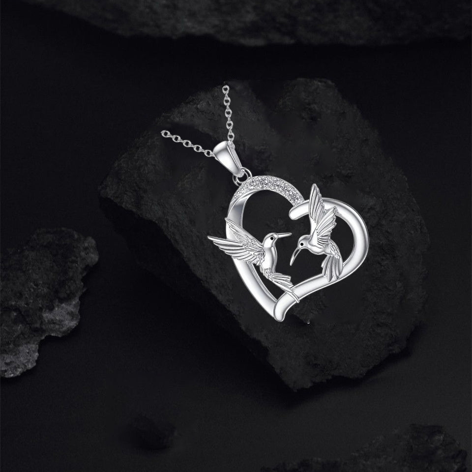Hummingbird Heart Pendant Necklace