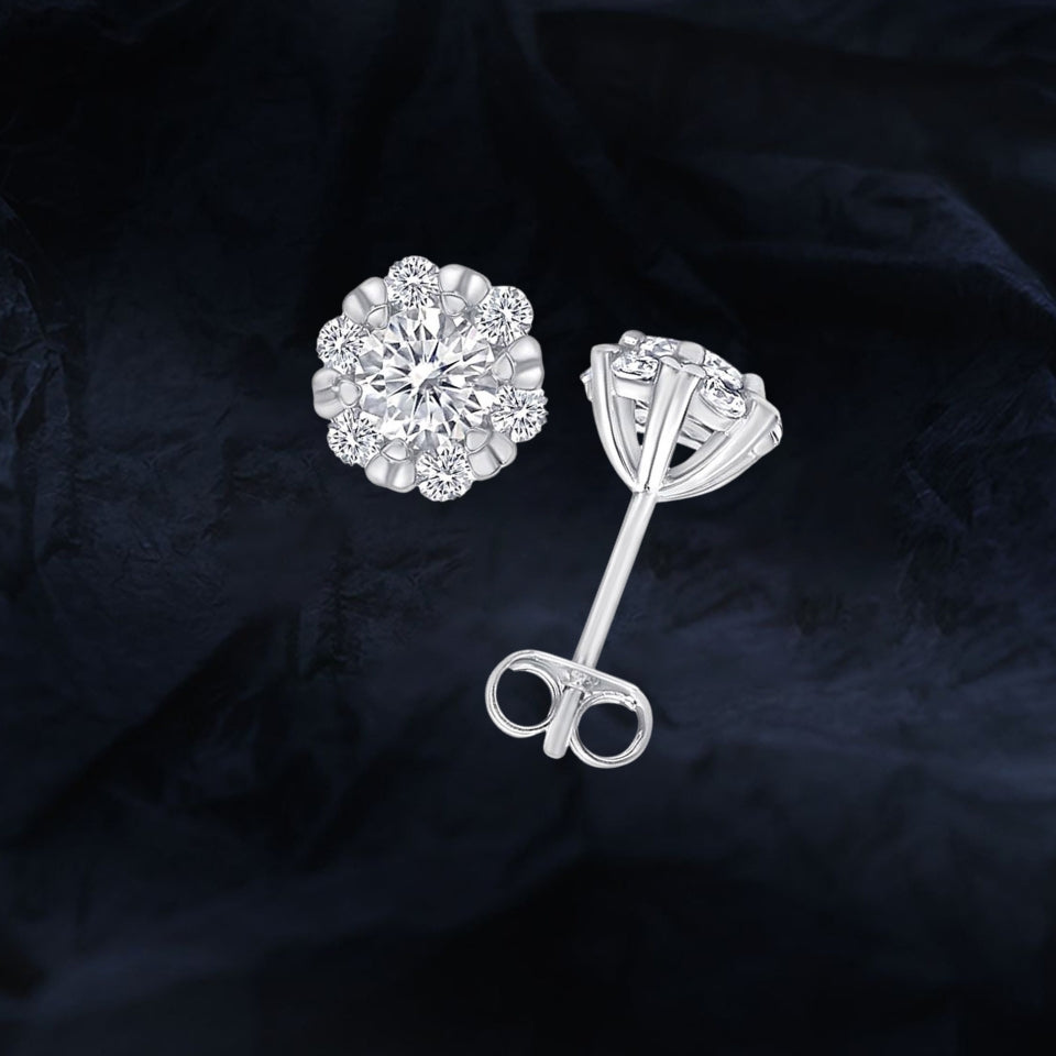 Snowflake Round Moissanite Stud