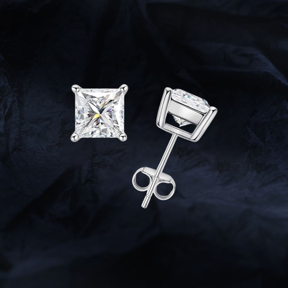 Princess Cut Moissanite Solitaire Stud