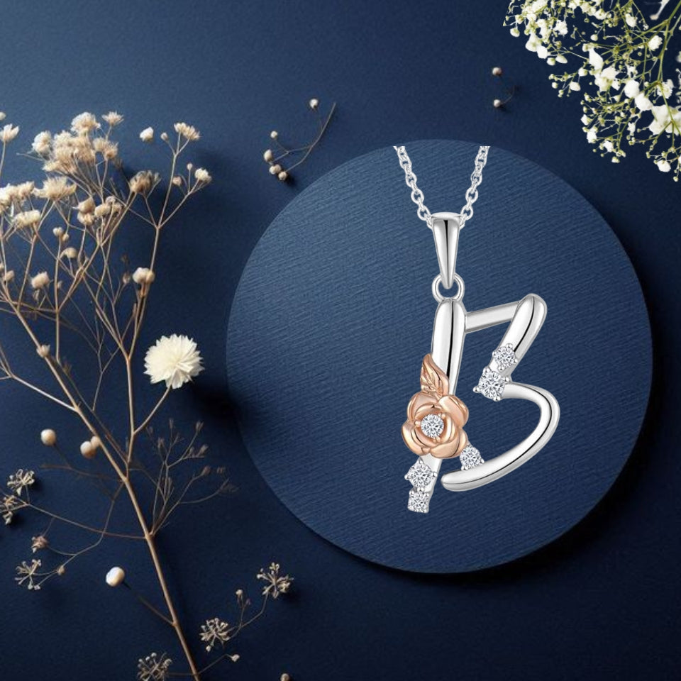 Alphabet Rose Pendant Necklace