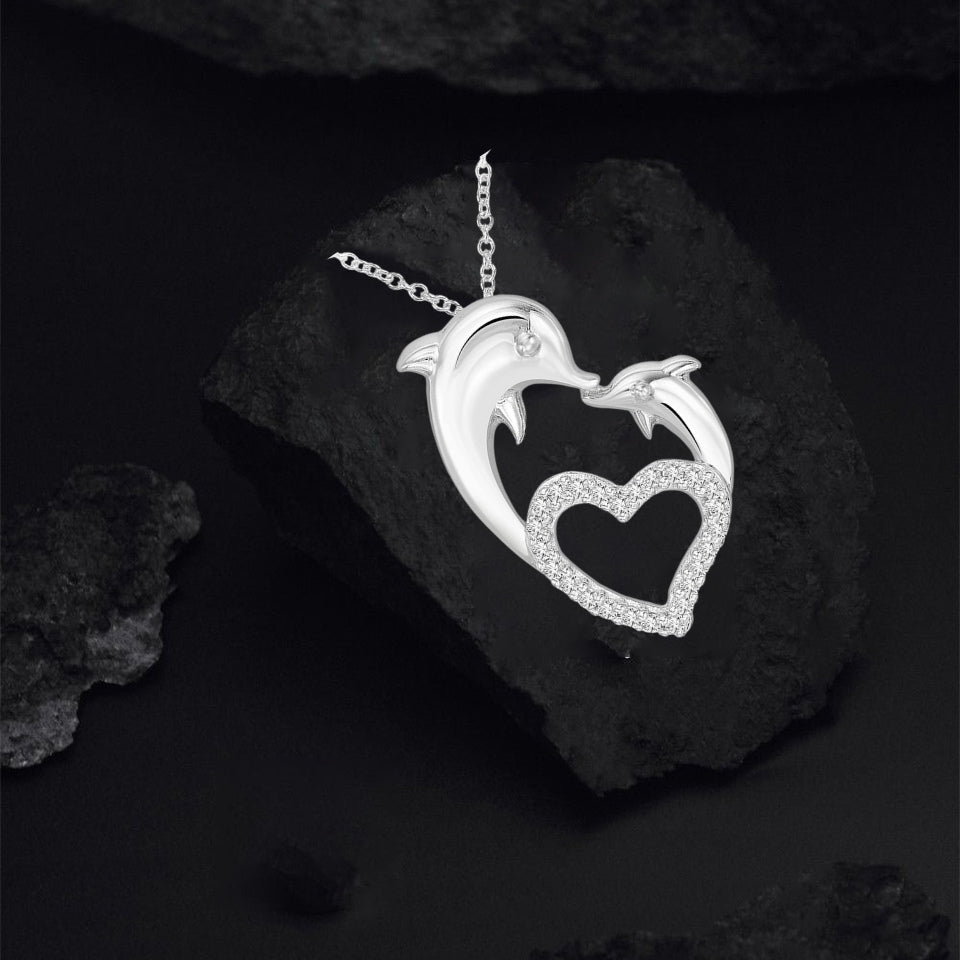 Mother Love Dolphin Heart Pendant Necklace