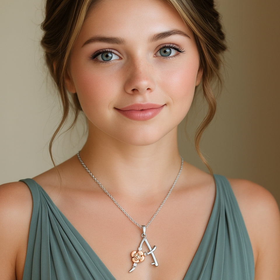 Alphabet Rose Pendant Necklace