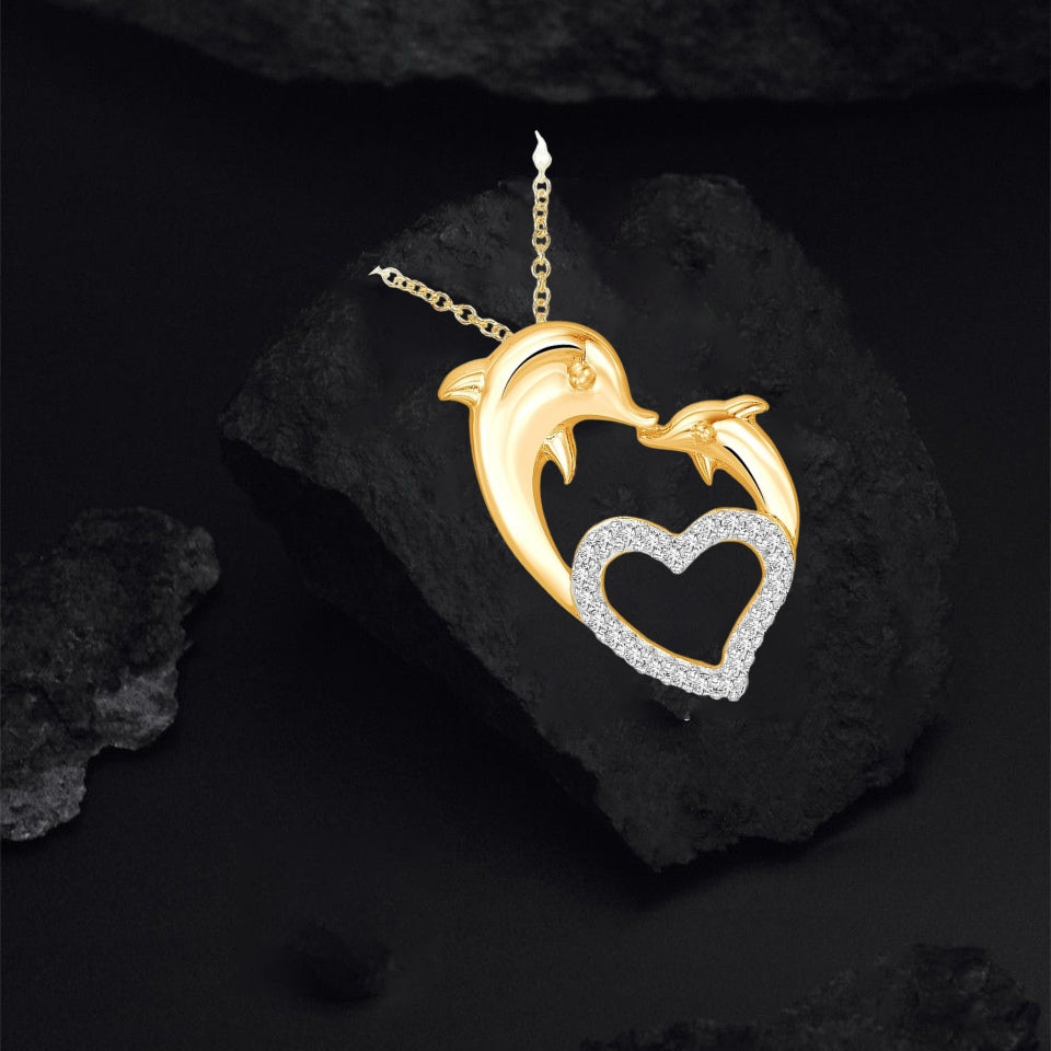Mother Love Dolphin Heart Pendant Necklace