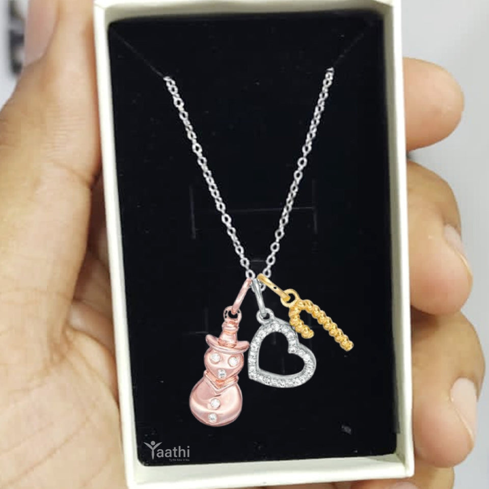 Cross, Snowflake and Heart Lock Charms Pendant Necklace
