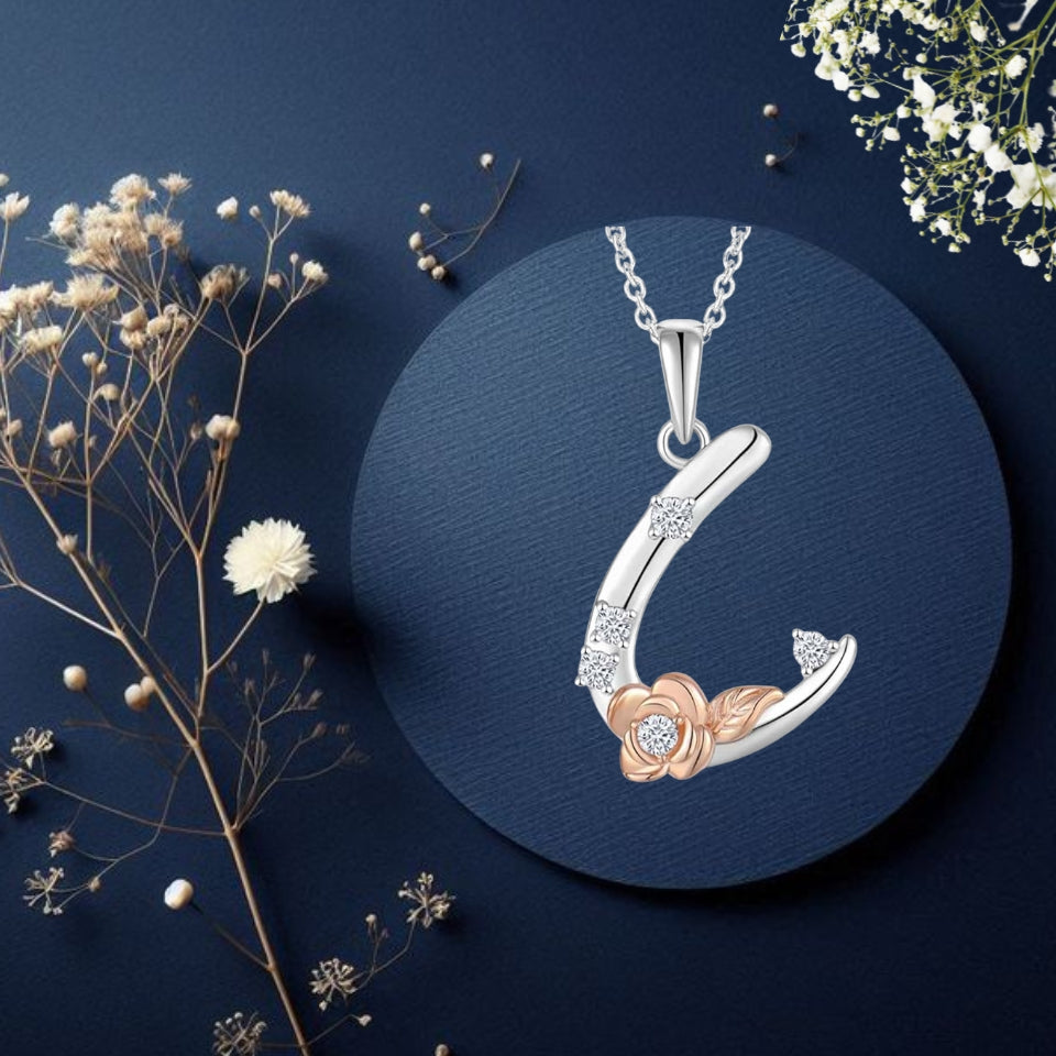 Alphabet Rose Pendant Necklace