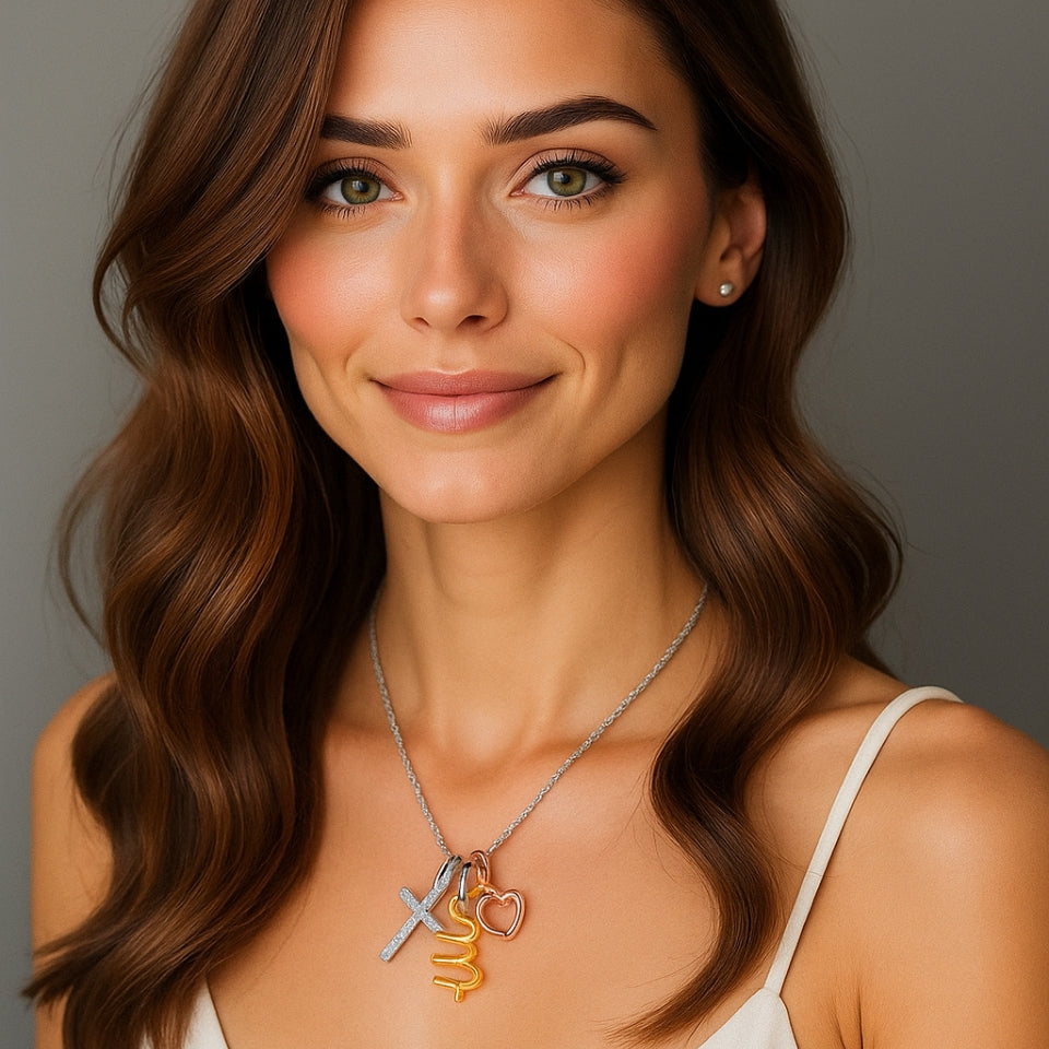 Cross, Tree and Heart Outline Charms Pendant Necklace