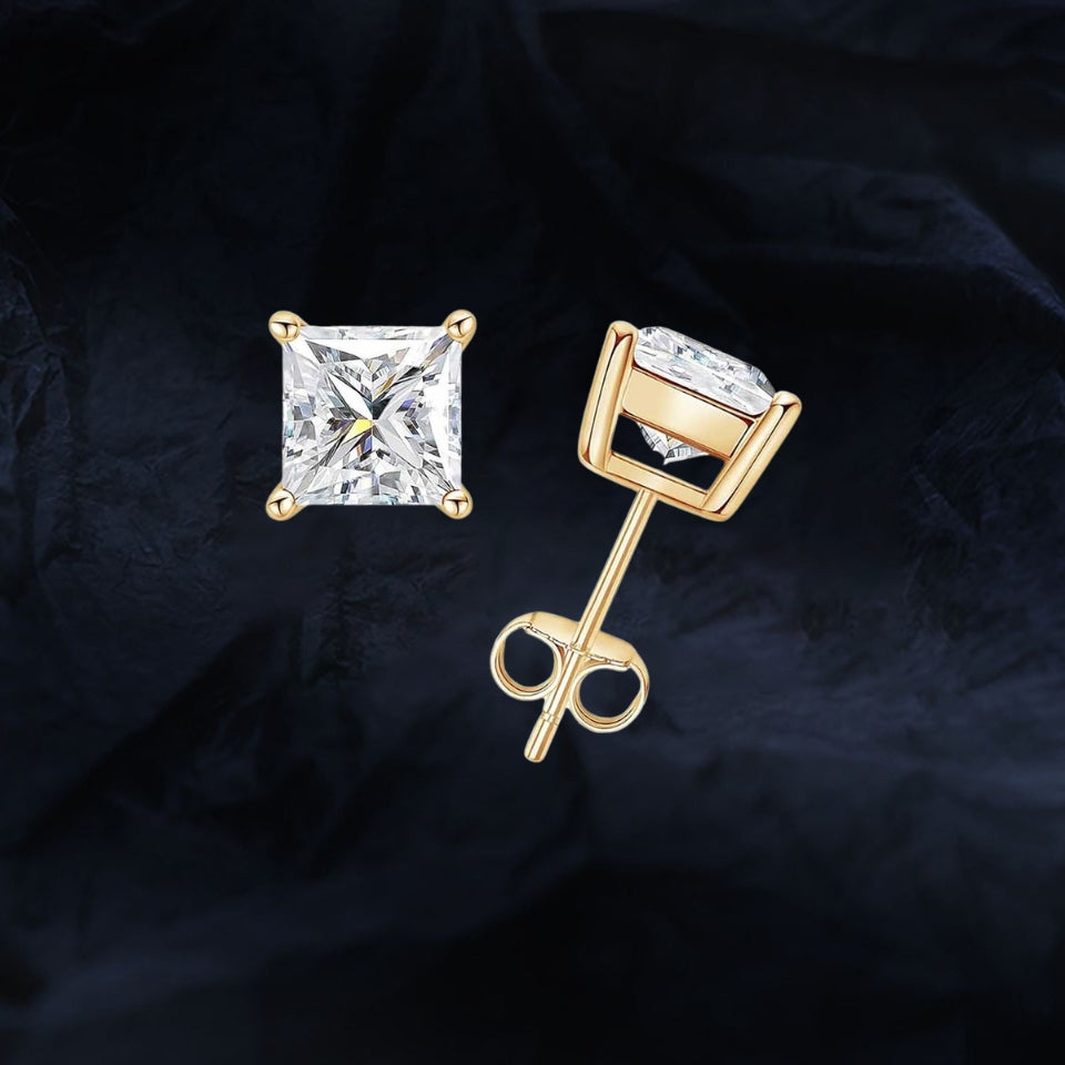 Princess Cut Moissanite Solitaire Stud