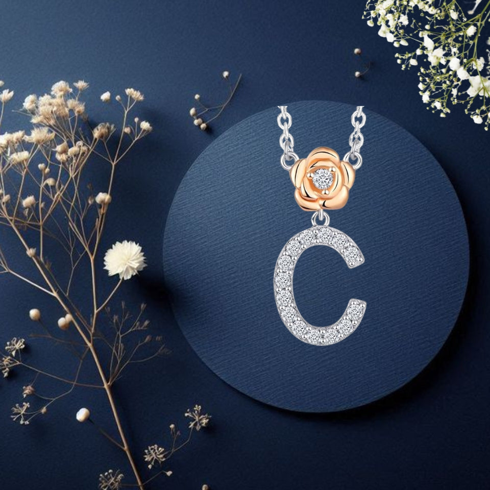 Alphabet Flower Pendant Necklace