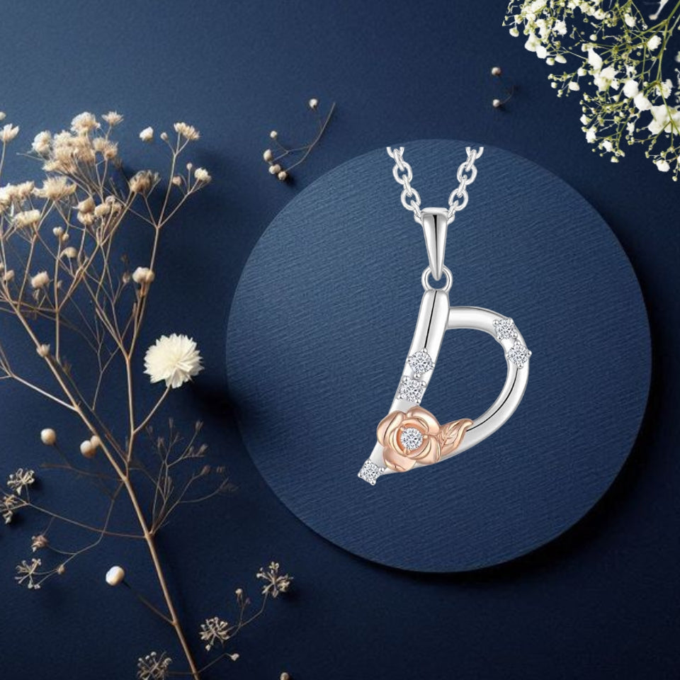 Alphabet Rose Pendant Necklace