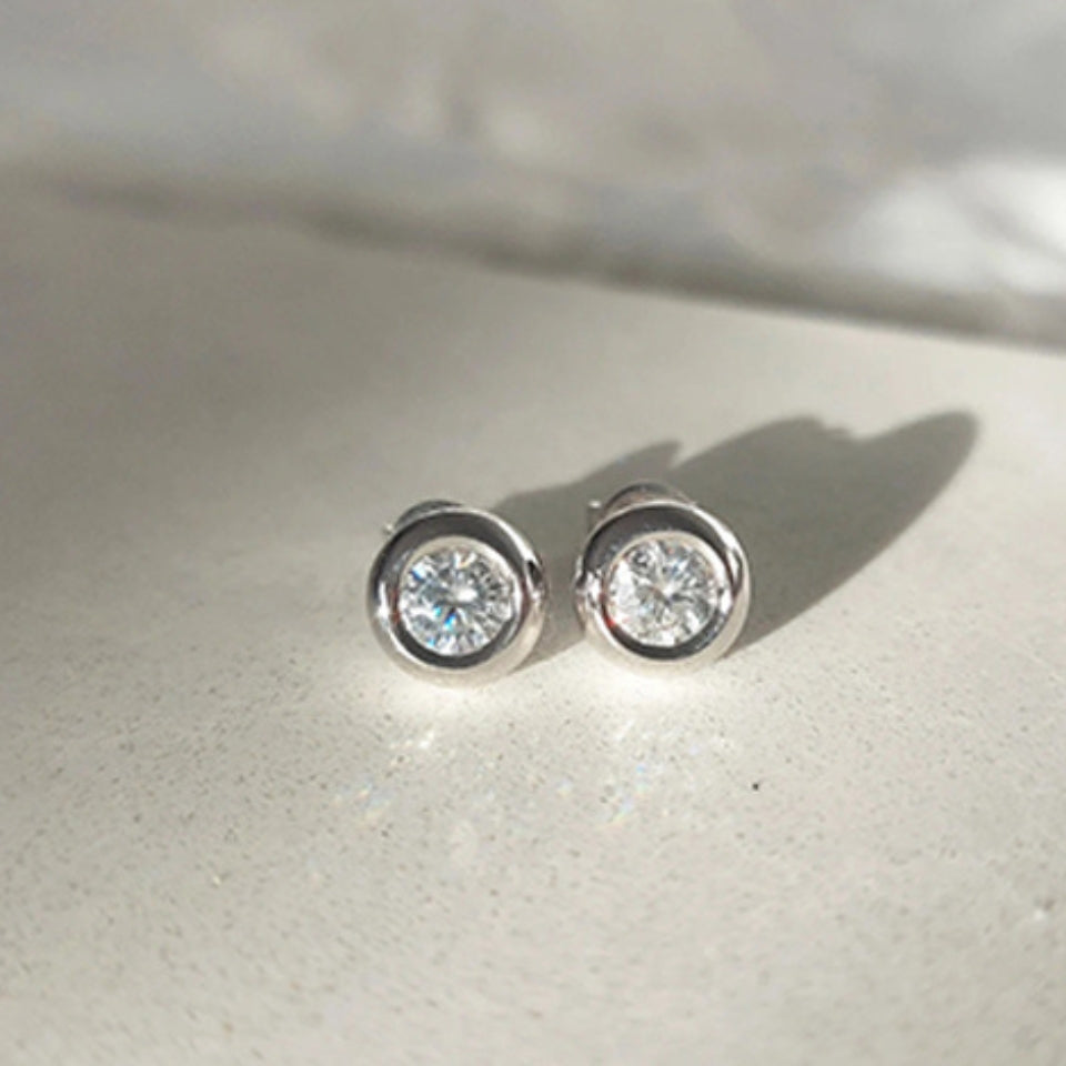 Round Bezel Set Moissanite Stud