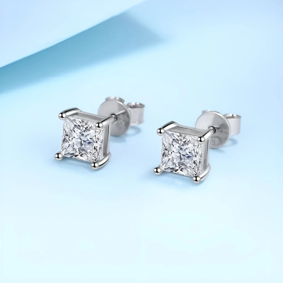 Princess Cut Moissanite Solitaire Stud