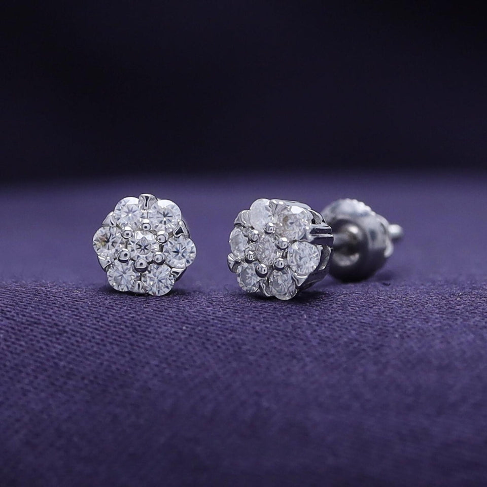 Snowflake Round Moissanite Stud
