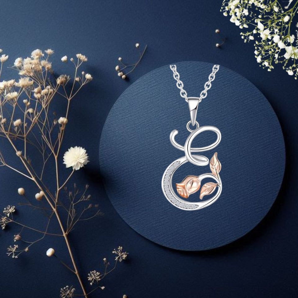 Initial Alphabet Rose Pendant Necklace