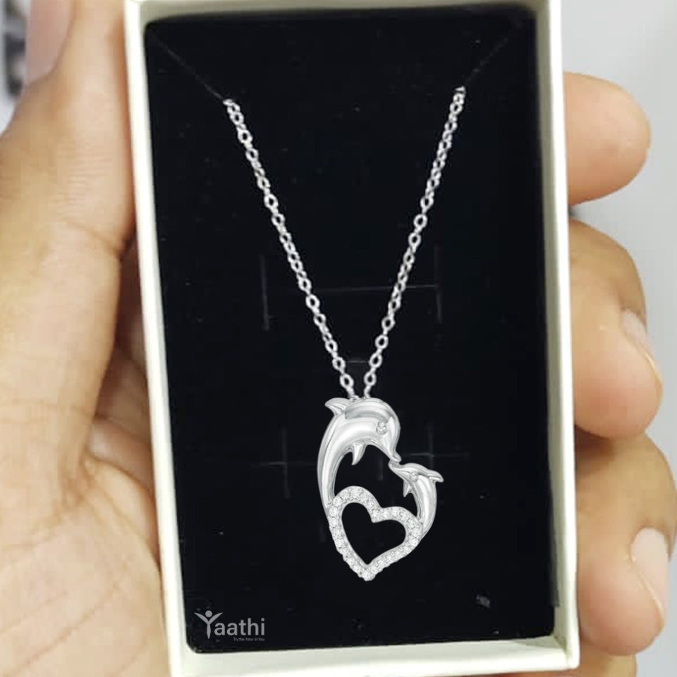 Mother Love Dolphin Heart Pendant Necklace