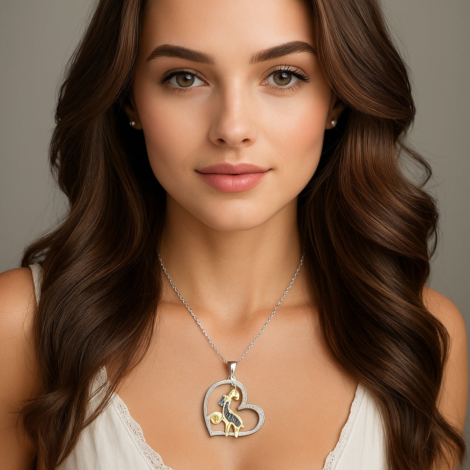 Giraffe Love Heart Pendant Necklace