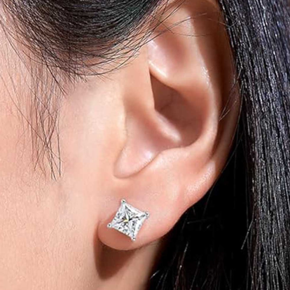 Princess Cut Moissanite Solitaire Stud