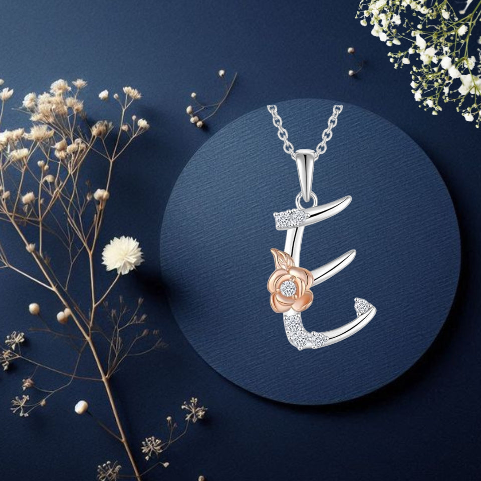 Alphabet Rose Pendant Necklace