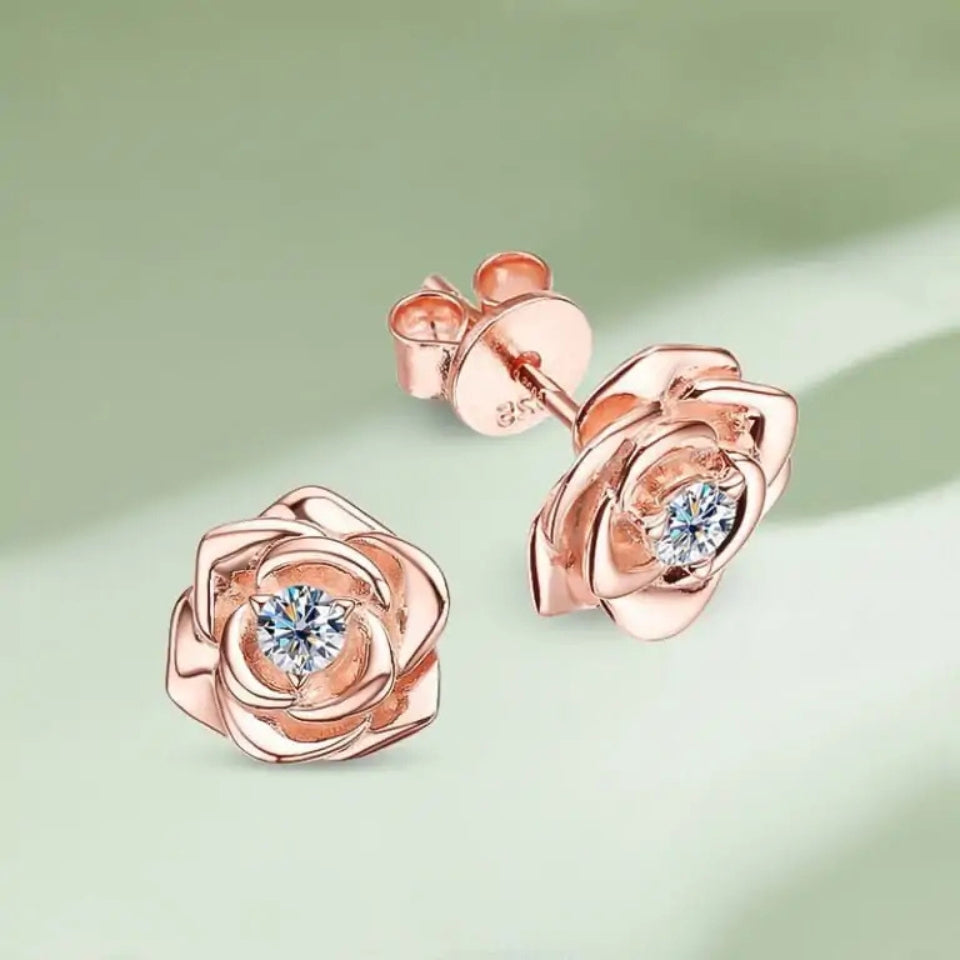 Rose Flower Moissanite Stud