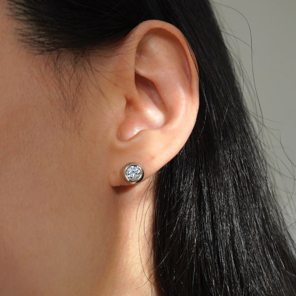 Round Bezel Set Moissanite Stud