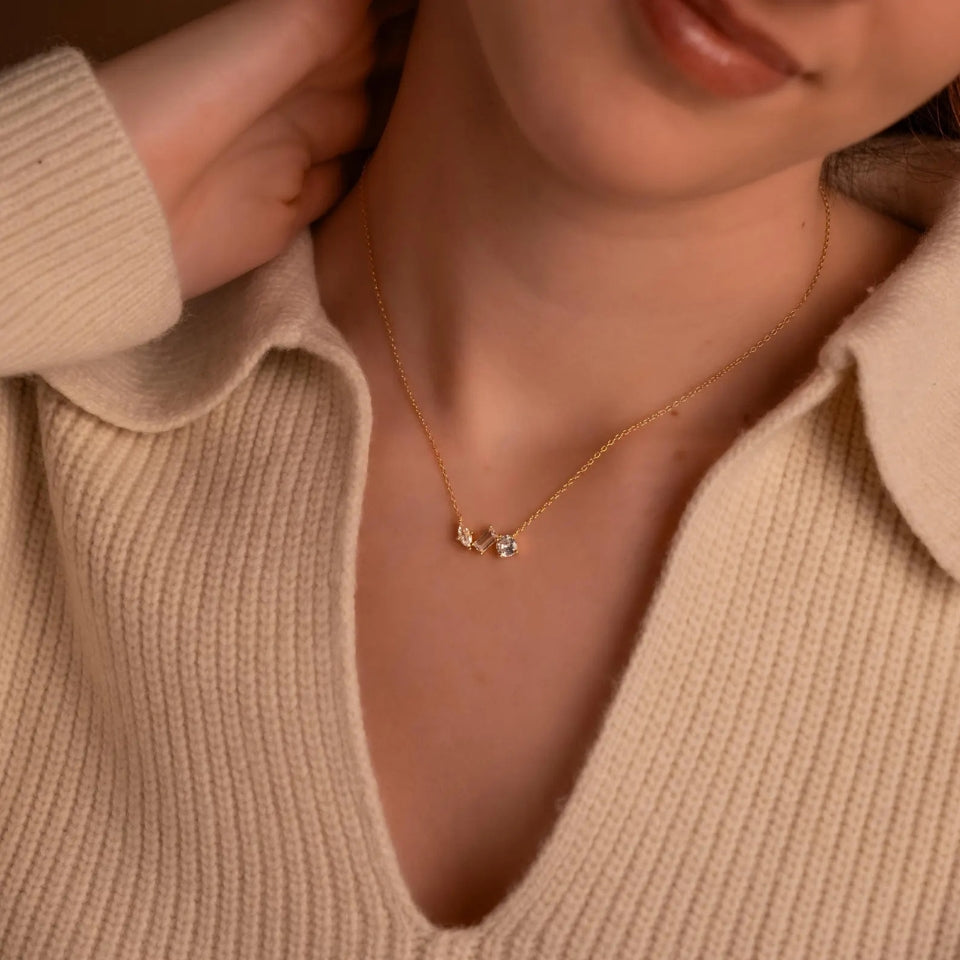 Cubic Zirconia Multi Shape Pendant Necklace