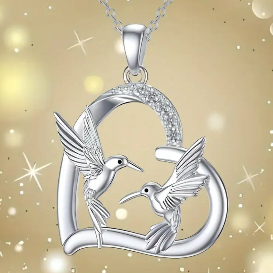 Hummingbird Heart Pendant Necklace