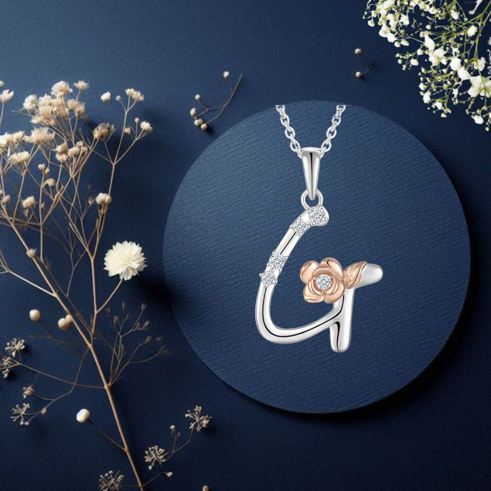 Alphabet Rose Pendant Necklace
