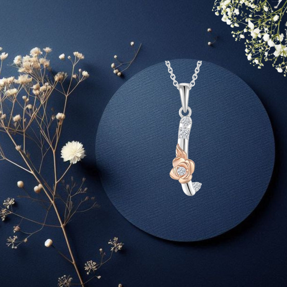 Alphabet Rose Pendant Necklace