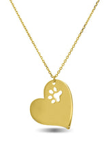 Dog Paw Print Cutout Heart Pendant Necklace