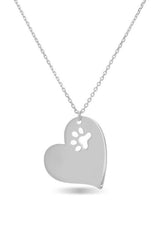 Dog Paw Print Cutout Heart Pendant Necklace