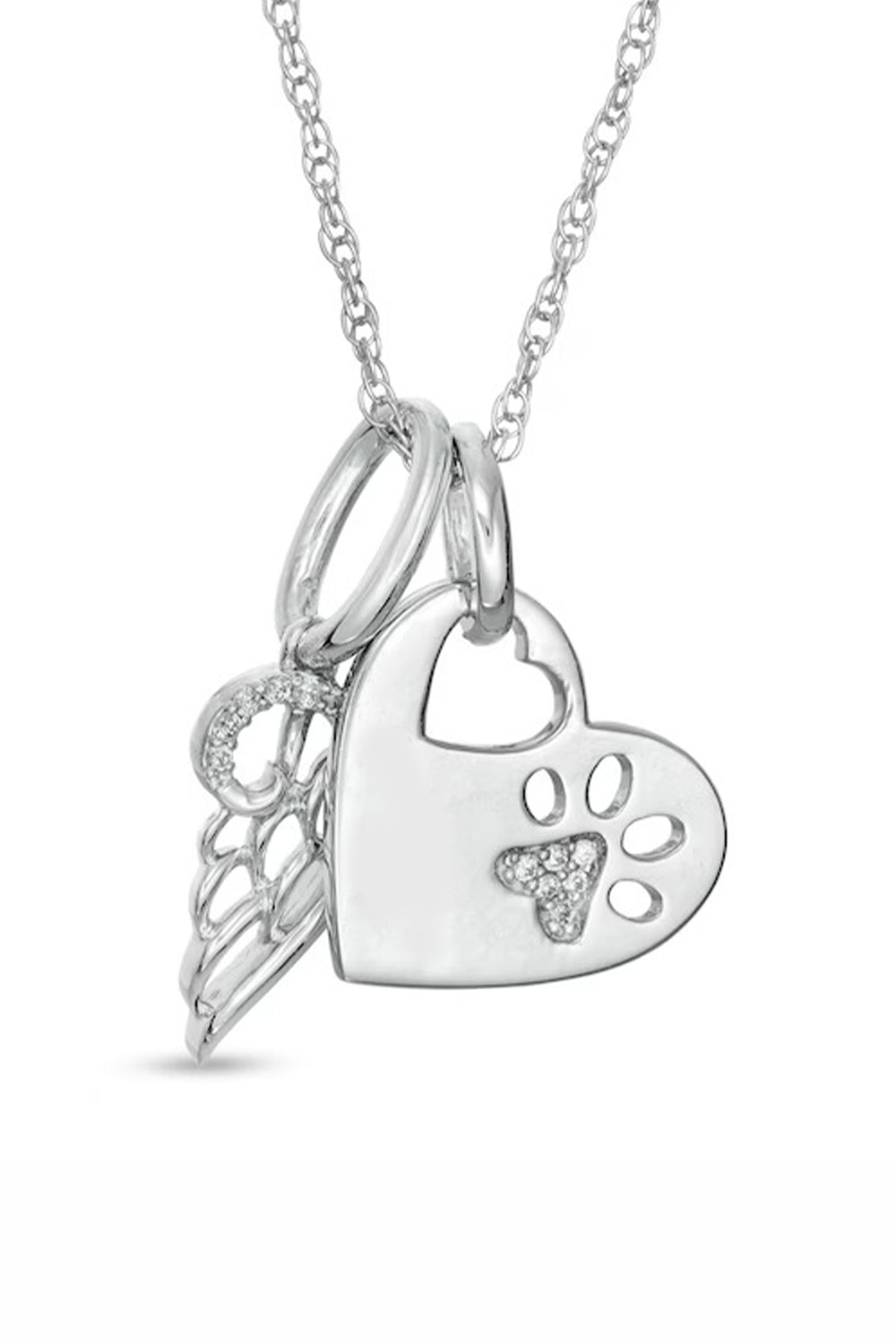 Paw Print Heart Angel Wing Pendant Necklace